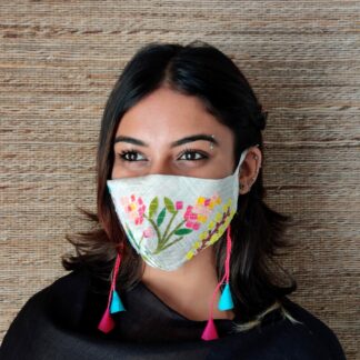 Stay Safe Silk Beige Collage Mask